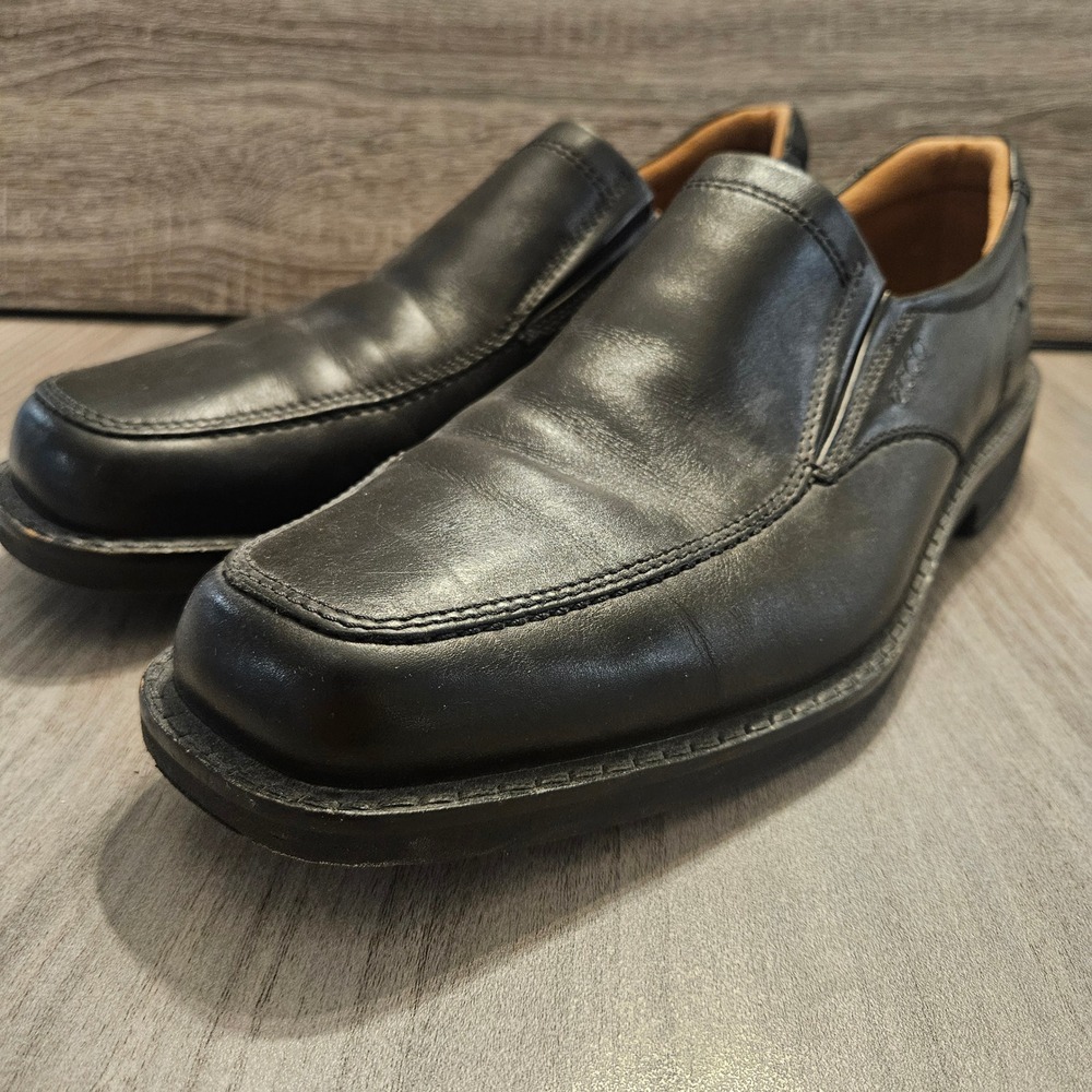 ECCO Mens Black Leather Slip On Loafers Square Toe Dress Shoes Size 45 EU‎